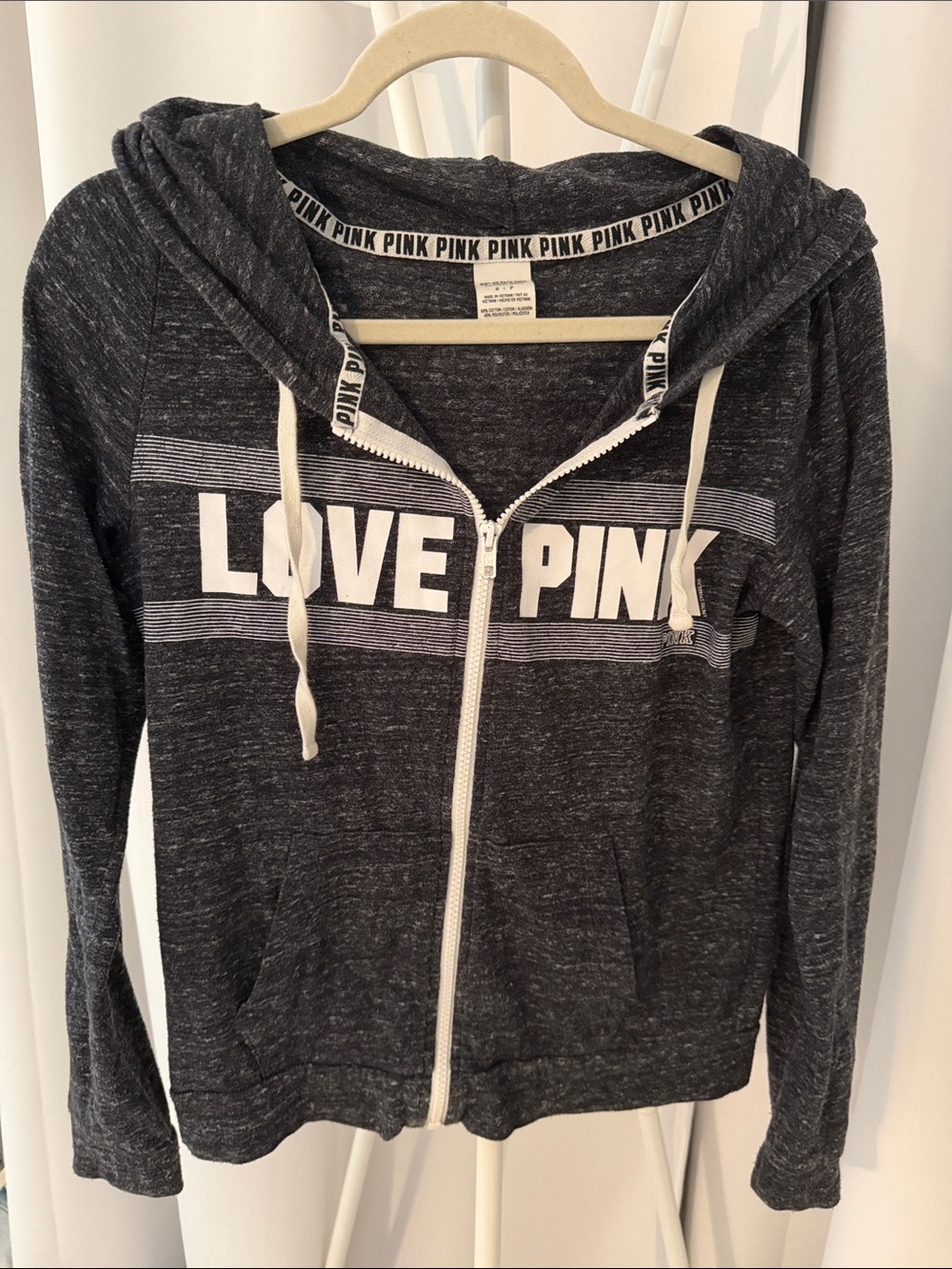PINK Victoria's Secret Black & White Logo Zip Hoodie